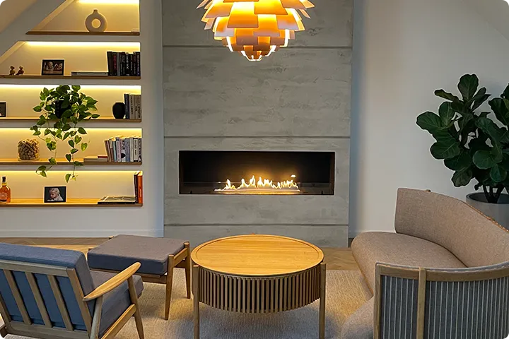 Wall mounted bioethanol fireplaces placed on the wall in modern interior