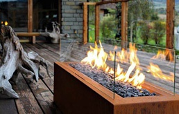 Outdoor corten gas fireplace
