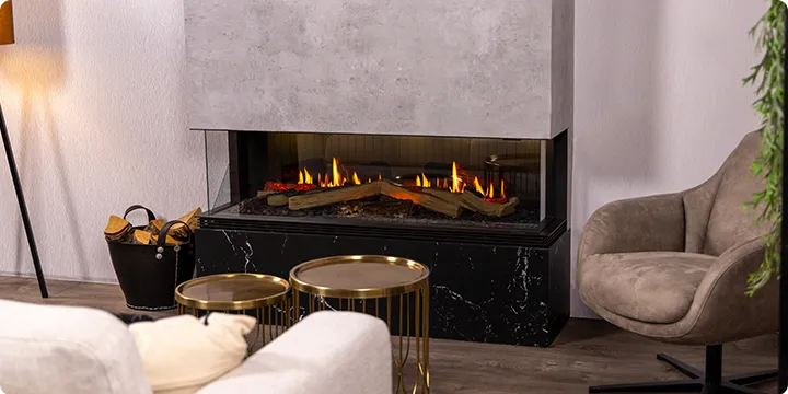 camino elettrico da incasso su tre lati