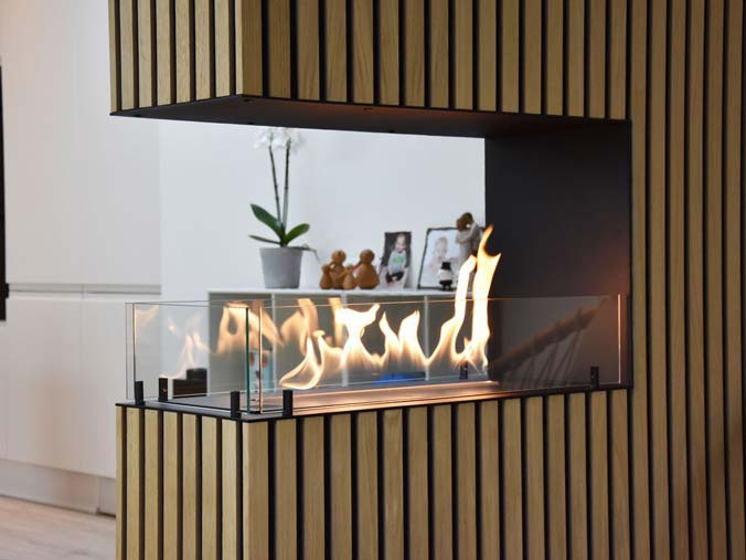 bio firesplace in a built-in frame