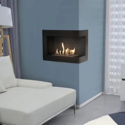 Camino a bioetanolo da incasso ad angolo destro 60 cm, nero, design moderno