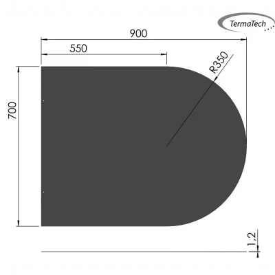 Piastra semicircolare in acciaio nero 70 x 90 cm per biocamini