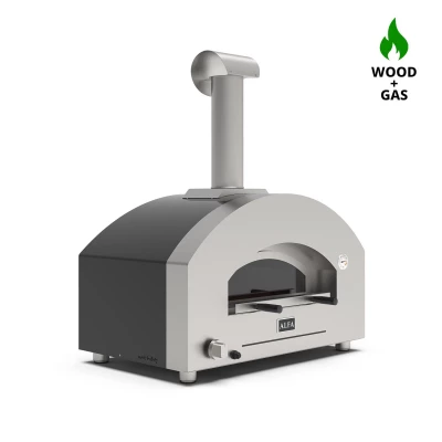 Alfa Forni | Futuro 2 Pizze Nero/Acciaio - Forno per Pizza per Combustione a Gas e a Legna